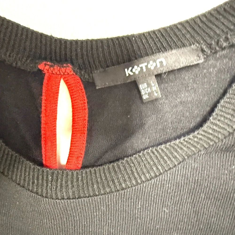 Koton Black Crew Neck Long Sleeve Sweater Red Bow at Back Size Large